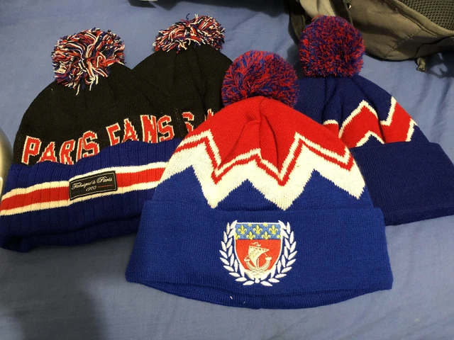 Lot 4 bonnets PARIS FANS fabriqué à Paris 1970, psg supporters ultras saint germ