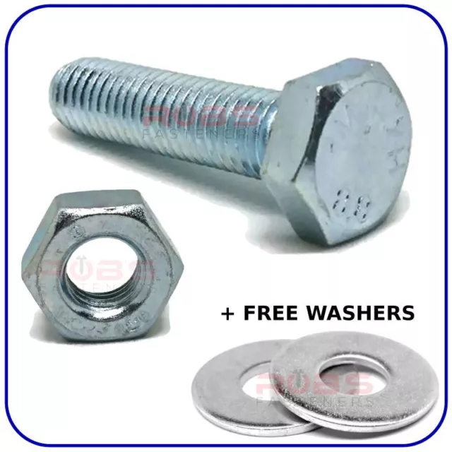 Bolts And Nuts M6 M8 M10 Fully Threaded Screws Zinc Plated Free Washers