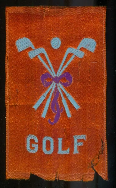 1915 GOLF Tobacco Silk SC12  CLUBS and Antique BALL Canadian ITC Card ORANGE