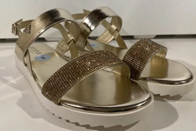 GUESS Los Angeles Sandal, Size 9 Gold w/ Rhinestones, Wedding, Prom, New! Unused