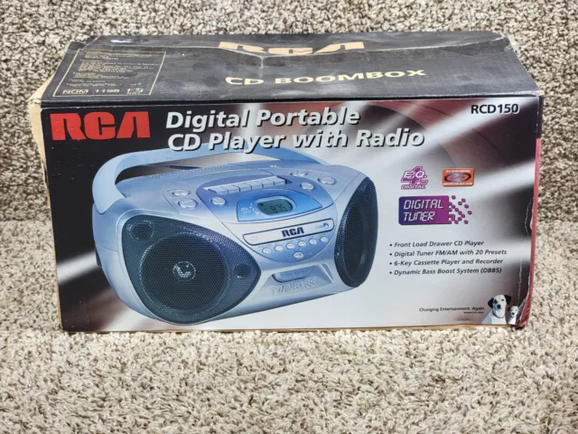 RCA RCD150 CD Radio Cassette Boombox Recorder AM/FM Battery Electric Stereo