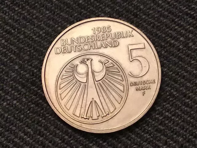5 DM Deutsche Mark Europäisches Jahr der Musik Gedenkmünze 1985 Sammler „F“