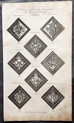 1798 William Henry Hall Antique Heraldry Print of Funerary Hatchments