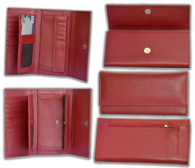 New Fashion Ladies Women Real Red Leather Clutch Purse Wallet Long Card Holder
