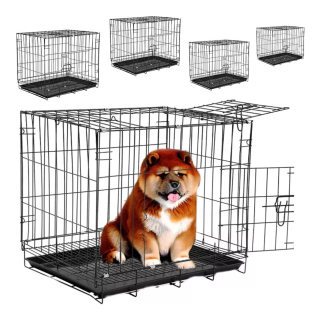 Heavy duty Large Folding Pet Dog Puppy Cat Training Cage Crate Carrier Raised