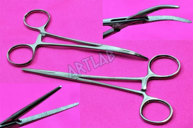 2 Pc Mosquito Hemostat Forceps 5.5" Curved/Straight Stainless Surgical Medical