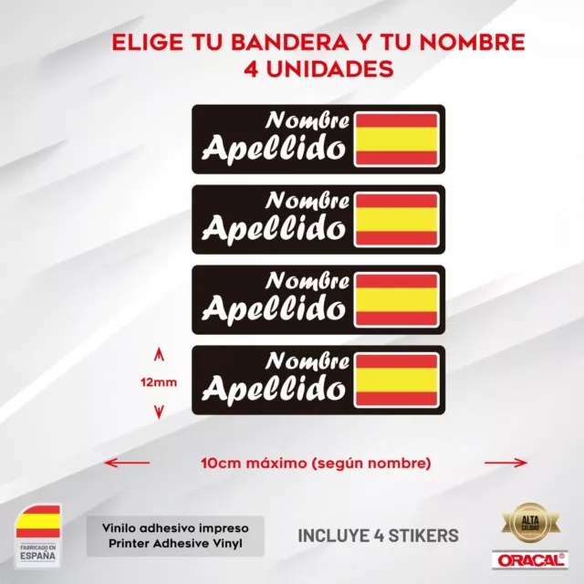 4 Pegatina Bandera De España Y Nombre Personalizado Stickers Calcas Vinilos