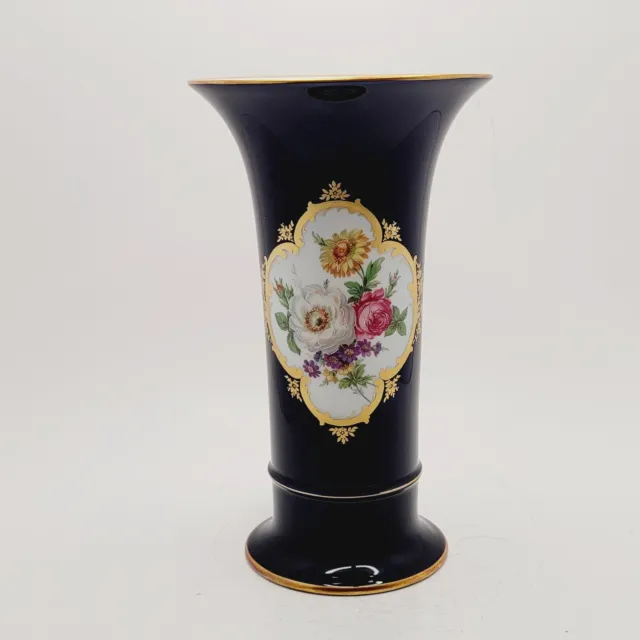 Kaiser Germany Echt Schaeffeuer Kobalt  Menuett Vase With Gold Trim 10" 798/2 81