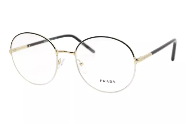 Prada PR 55W 071-101 Black Gold White Women's Round Eyeglasses 53-19-140 W/Case