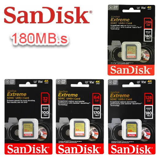 SanDisk Extreme  4k SD speicherkarte 32GB/256GB SDHC SDXC 100/ 180MB.s