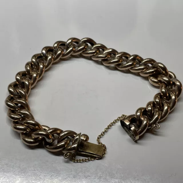 Vintage Large Curb Link Bracelet & Safety Chain 9ct Rolled Gold