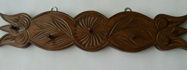 Brown wooden carved key hanger rack jewelry hanger wall organizer hook holder