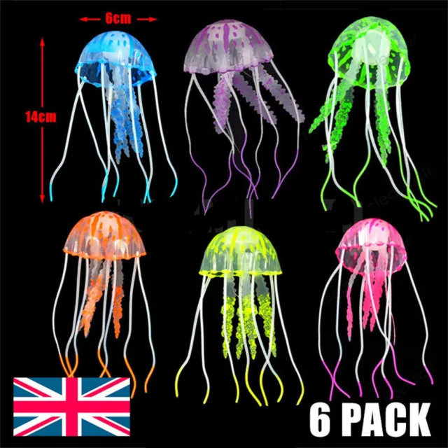 6pack Floating Jelly Fish Glowing Effect Aquarium Tank Artificial Decoration F&F