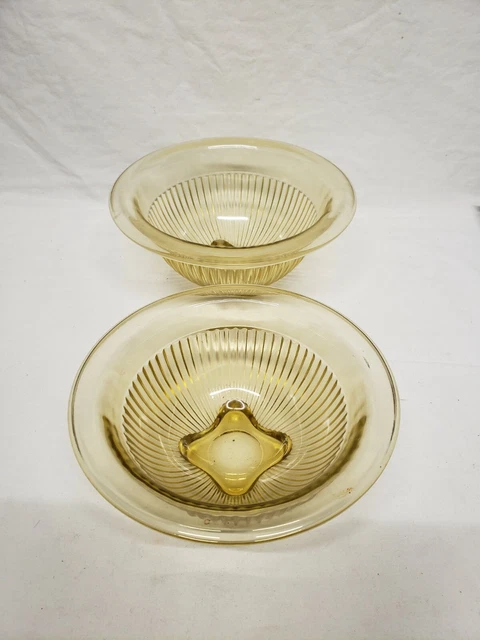 Vintage Federal Glass Amber Yellow Ribbed Nesting Bowls Depression Glass 1 pair