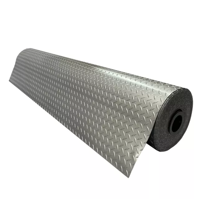 Checker Heavy Duty Silver PVC Vinyl Floor Matting Garage Work Large Diamond 3MM