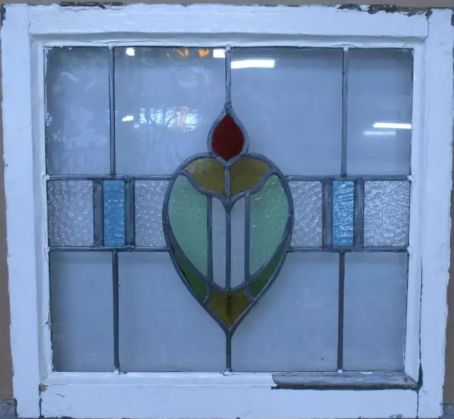 MIDSIZE OLD ENGLISH LEADED STAINED GLASS WINDOW Abstract Floral 23" x 21.5"