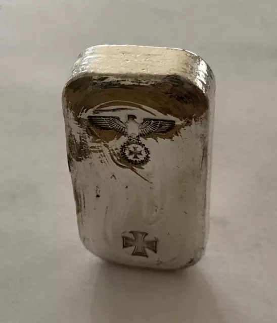 "1871" style Iron cross German Eagle 100g SILVER hand poured bar 999. NOT NAZI!!
