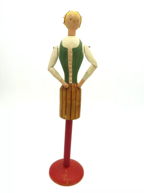 Vintage Rare Art Deco Maid Erzgebirge Style Painted Wood Napkin Holder 10" Tall