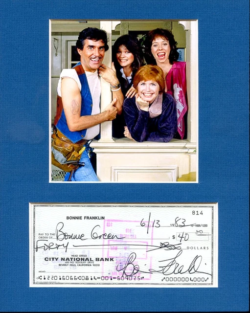 One Day at a Time -8x10 w/ Bonnie Franklin signed check original- aka Ann Romano