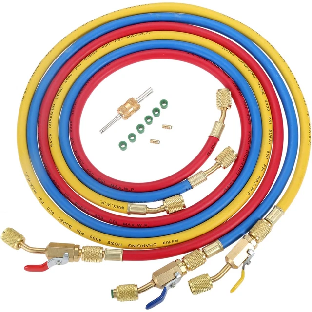 AC REFRIGERANT CHARGING Hose with Ball Valve, 3Color 60" R410A HVAC
