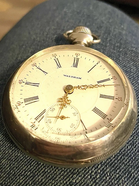 Montre De Poche Ancienne AM Co. Waltham – 18S, Argent Coin, Fonctionnement – Pièce De Collection