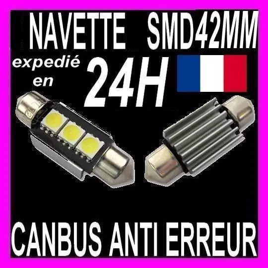 1 Ampoule Navette A 3 Led Smd C5W 42Mm Anti Sans Erreur Canbus Plafonnier Plaque