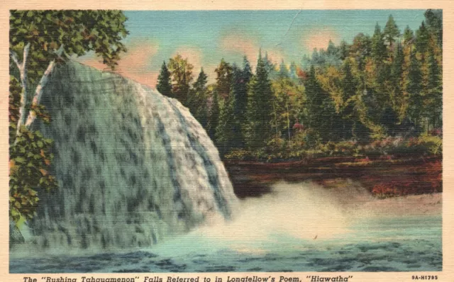 Vintage Postcard 1949 Rushing Tahauamenon Falls In Longfellow's Poem Hiawatha MI