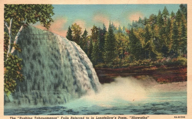 Vintage Postcard 1949 Rushing Tahauamenon Falls In Longfellow's Poem Hiawatha MI