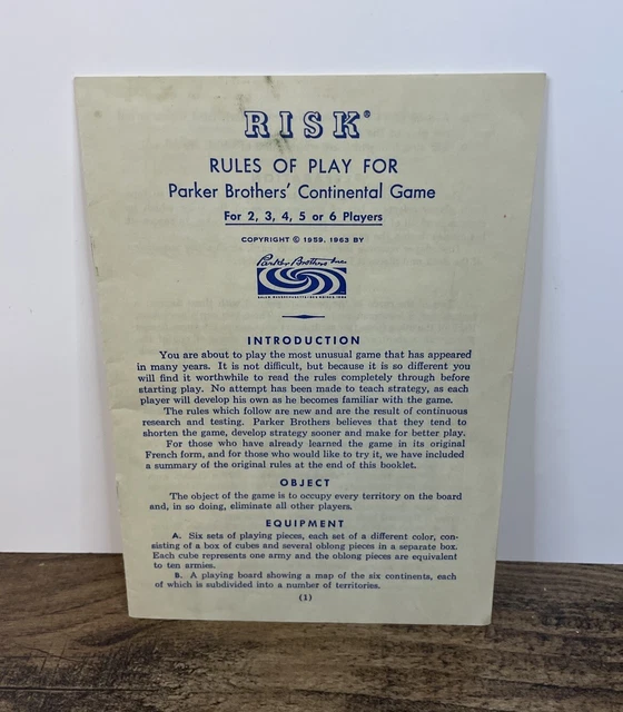 RISK GAME REPLACEMENT Original Instruction Booklet Manual 1963 $6.78 ...