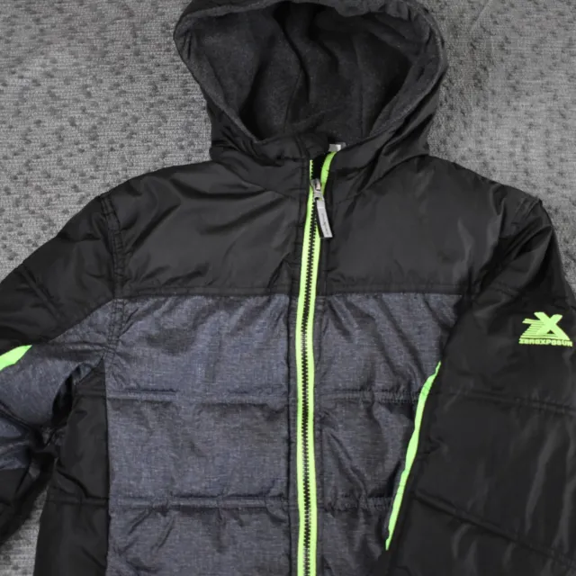 ZeroXposur Boys Size M 10/12 Puffer Jacket Black Green Zip Snowboard Skiing WARM