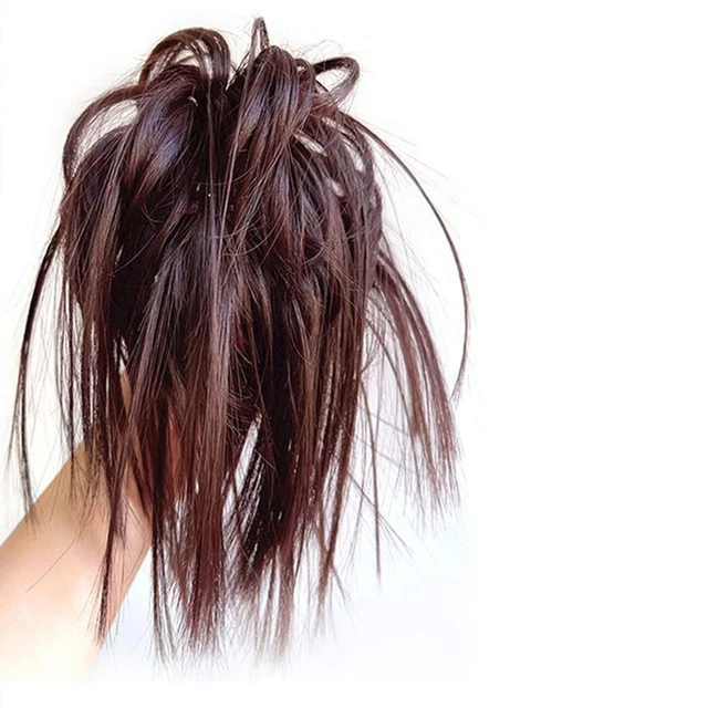 Synthetic Messy Straight Bun Claw Bands Fake Hair Donut Scrunchie Chignon Updo