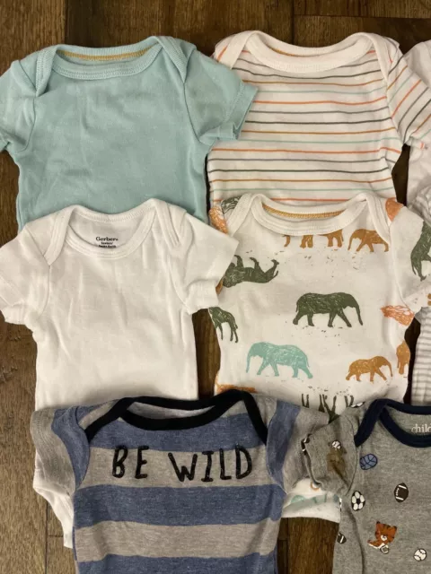 Baby Boy Bodysuits Lot Newborn 1 Piece Shirt Outfits Animal Solid Stripes Tees 3