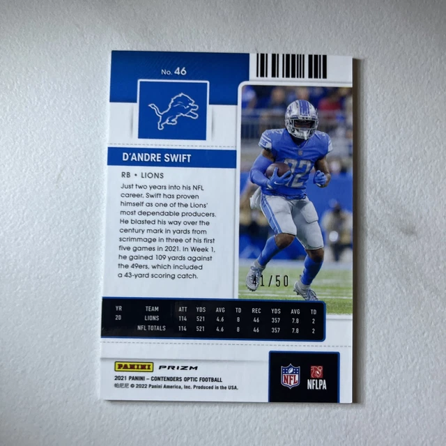 2021 Panini Contenders Optic Season Ticket Orange Prizm /50 D'Andre Swift #46 2