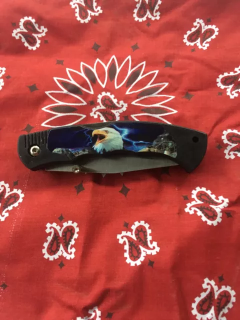 Pocket Knife With Clip Has Eagle Design