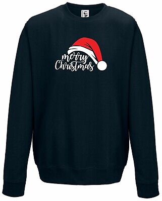 Christmas Jumper Sweater Merry Christmas With Santa Hat Adults Teens Kids Sizes