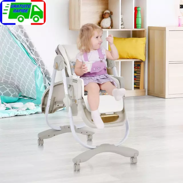 Chaise Haute Pliante pour Bébé à Roulettes avec Dossier Réglable Repose-pieds et