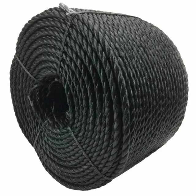 Corde en polypropylène noir 14 mm x 100 mètres bobine poly corde bobines 3 brins nylon 3