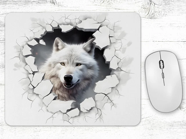 White Wolf Crack In The Wall Hole Neoprene Mouse Pad Mat Rectangle Non Slip
