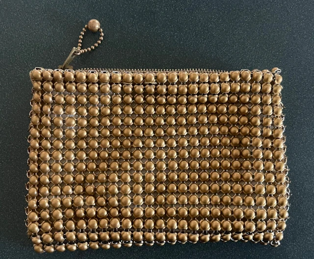 OLD 1930's VTG WHITING & DAVIS GOLD-TONE MESH BAG COIN PURSE ZIPPER TOP nice!