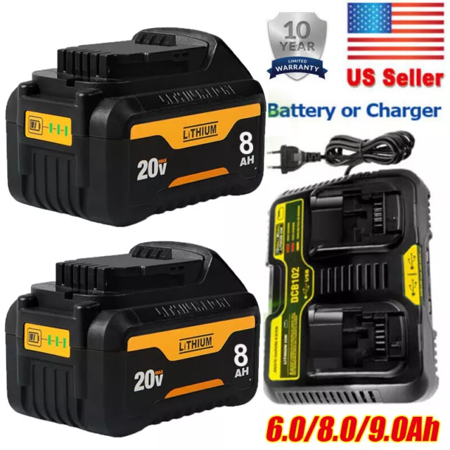 20 Volt for DeWalt 20V Max XR 9.0AH Lithium Battery / Dual Charger DCB206 DCB205