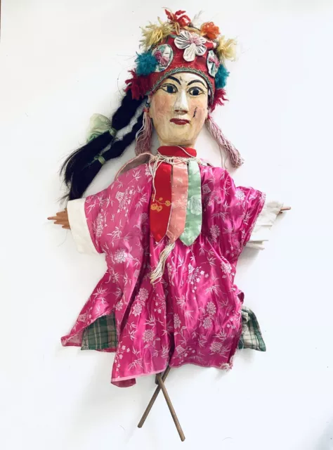 Puppet Marionette Female Wood Doll Burmese Folk Art Puppet Asian Collectable