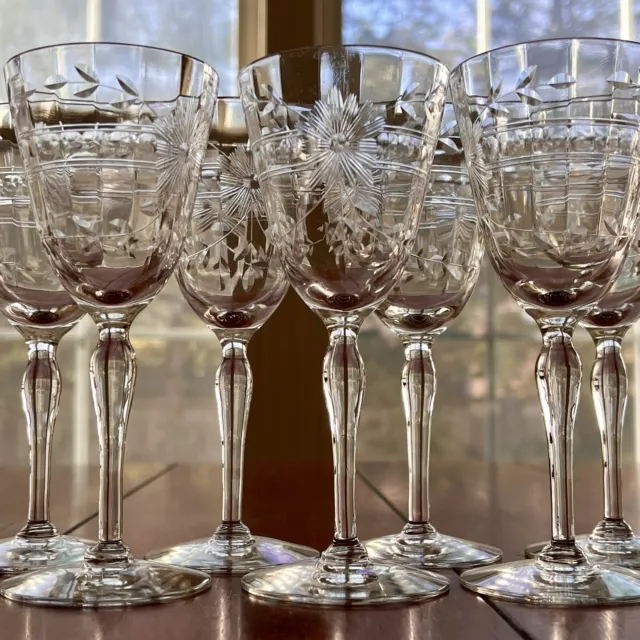 VTG Set/7 Small Crystal Goblets Sherry or Wine Glasses Cut Floral Optic Bowl 3oz