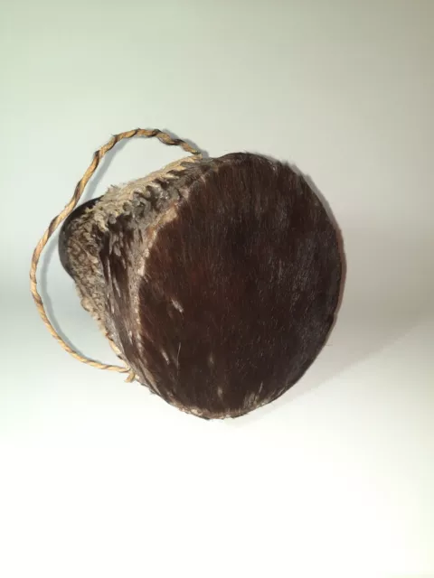 African Style Tribal Vintage, Animal Skin Drum with Pea Rattle Inside, Hand Made 3