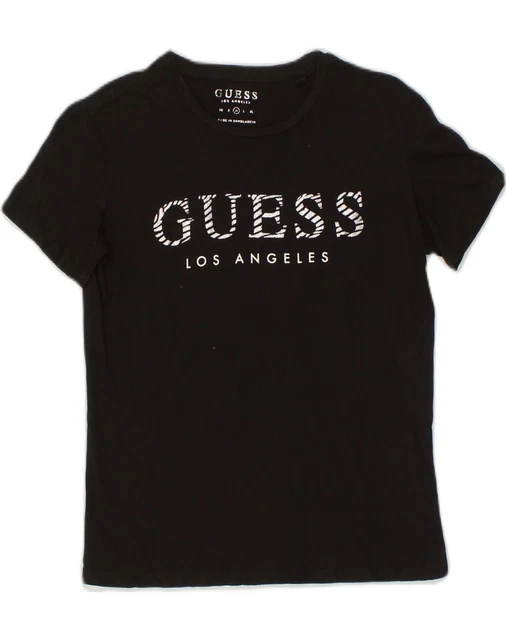 GUESS WOMENS LOS Angeles Graphic T Shirt Top UK 12 Medium Black