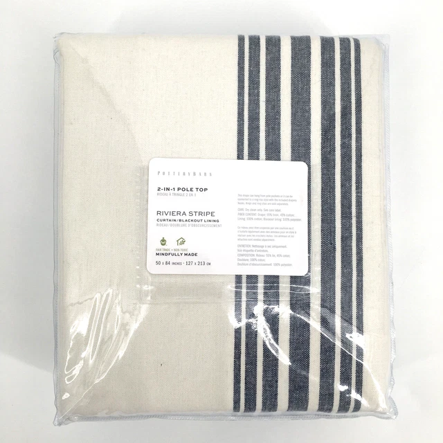 Pottery Barn Riviera Striped Linen Blackout Curtain, 50 W" x 84 L" Navy