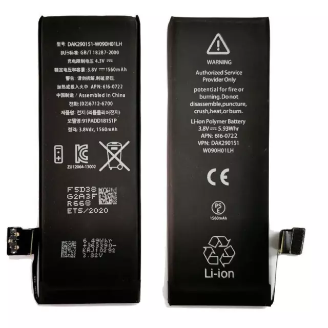 Battery For IPhone 5S 1560 mAh Black 3.8 V Li-Ion 100% High Quality Brand New