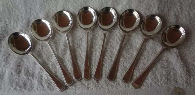 Lovely Set Of 8 Epns A1 Sheffield Silver Plated Soup Spoons