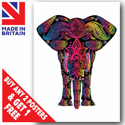 Colorati elefanti mandala Paisley Wall Art POSTER stampati A3 A4 A5 Taglia laminato