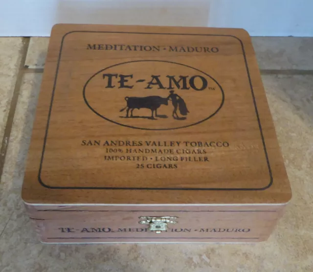 Vintage Mexican Te-Amo Cigar Box Natural Wood Wooden Hinged Box