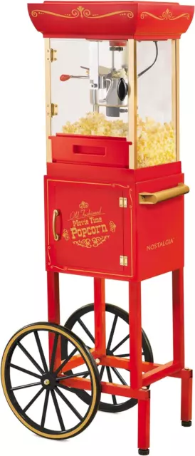 Vintage Popcorn Maker Machine with 2.5 Oz Kettle - Professional Cart Style - Red